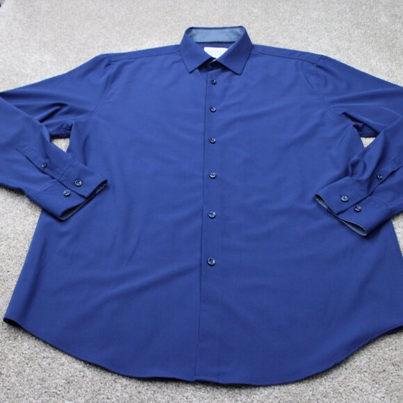 Construct Shirt Mens XL, 17-17 1/2, 34/35 Blue Slim Fit 4 Way Stretch Flip Cuff - Picture 3 of 13